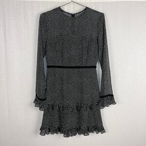 Lulus Dress Black Polka Dot Long Sleeve Mini Ruffle Party Holiday Dark Coquette